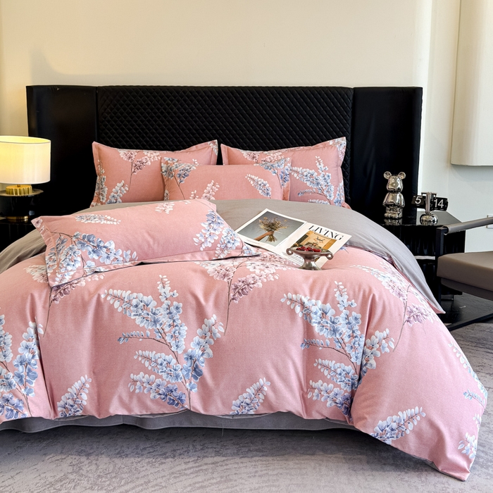 91家纺网 家纺一手货源 找家纺 曲之慕 2025直播爆款纯棉磨毛 高克重加厚全棉磨毛印花四件套 明日晴天-粉