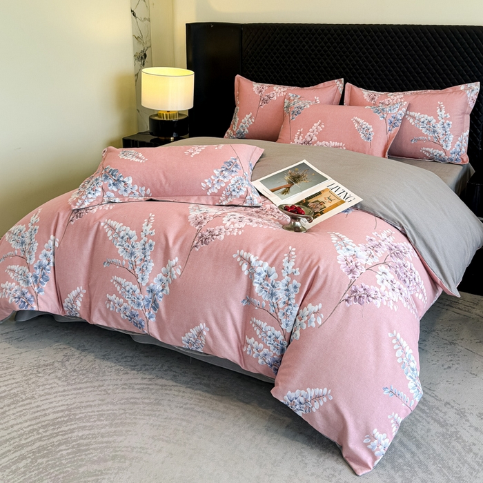 91家纺网 家纺一手货源 找家纺 曲之慕 2025直播爆款纯棉磨毛 高克重加厚全棉磨毛印花四件套 明日晴天-粉