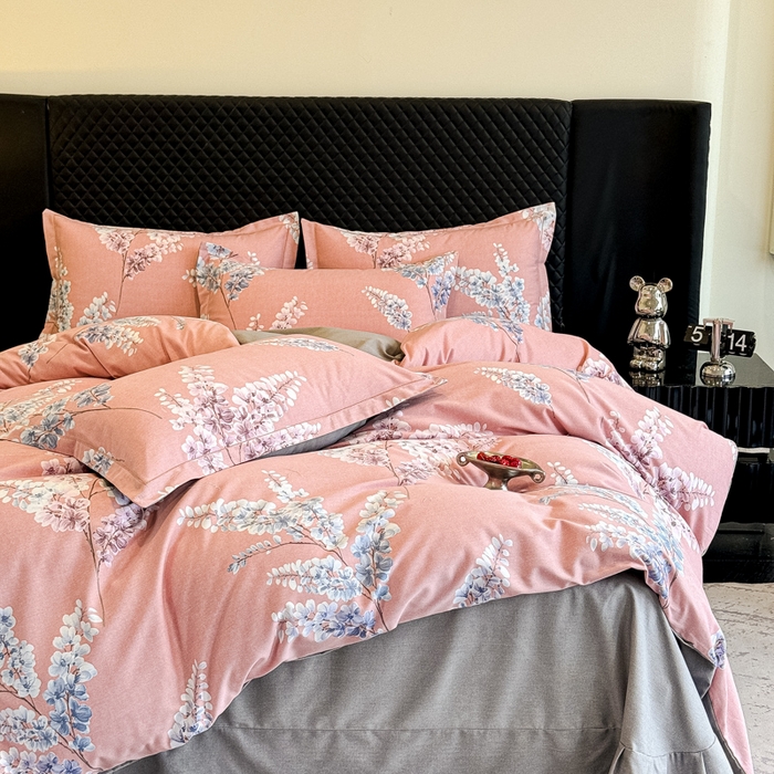 91家纺网 家纺一手货源 找家纺 曲之慕 2025直播爆款纯棉磨毛 高克重加厚全棉磨毛印花四件套 明日晴天-粉