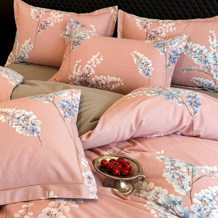 91家纺网 家纺一手货源 找家纺 曲之慕 2025直播爆款纯棉磨毛 高克重加厚全棉磨毛印花四件套 明日晴天-粉