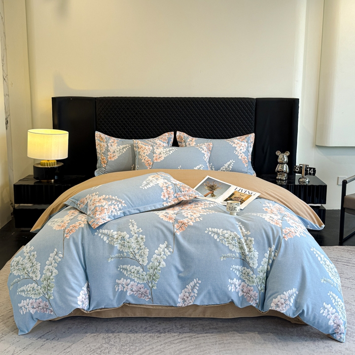 曲之慕 2025直播爆款纯棉磨毛 高克重加厚全棉磨毛印花四件套 明日晴天-蓝