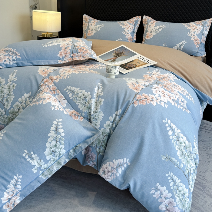 91家纺网 家纺一手货源 找家纺 曲之慕 2025直播爆款纯棉磨毛 高克重加厚全棉磨毛印花四件套 明日晴天-蓝