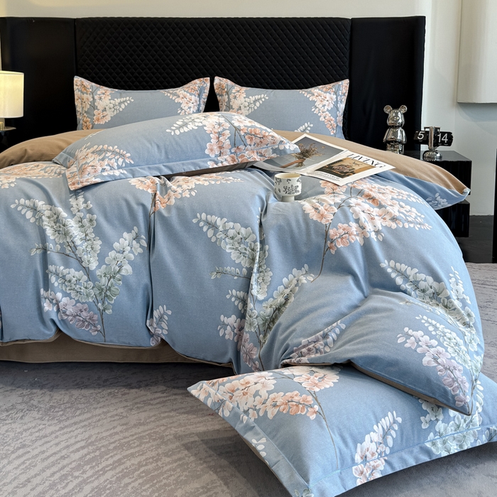 91家纺网 家纺一手货源 找家纺 曲之慕 2025直播爆款纯棉磨毛 高克重加厚全棉磨毛印花四件套 明日晴天-蓝