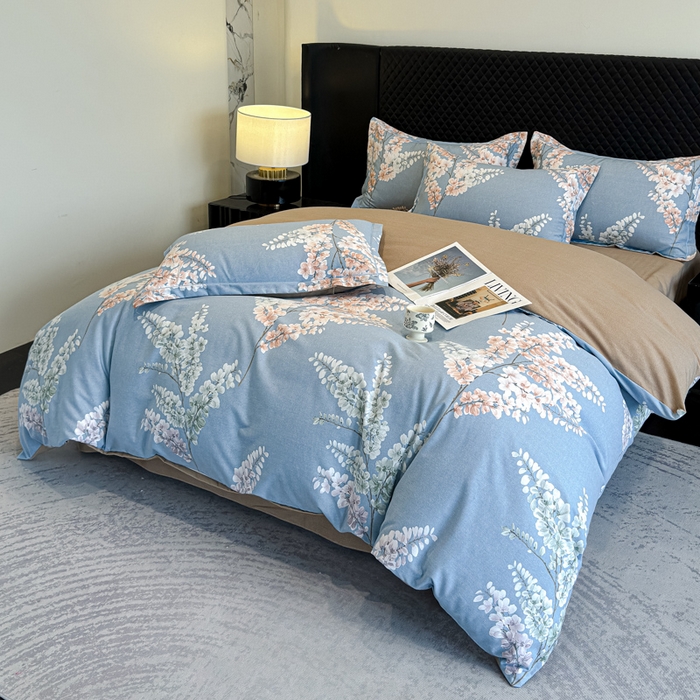 91家纺网 家纺一手货源 找家纺 曲之慕 2025直播爆款纯棉磨毛 高克重加厚全棉磨毛印花四件套 明日晴天-蓝