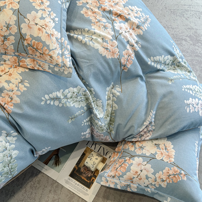 91家纺网 家纺一手货源 找家纺 曲之慕 2025直播爆款纯棉磨毛 高克重加厚全棉磨毛印花四件套 明日晴天-蓝