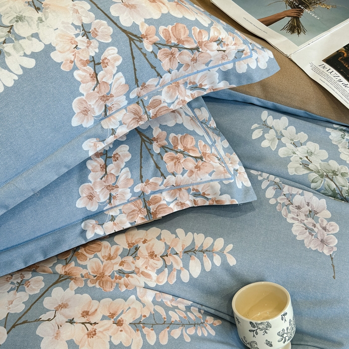 91家纺网 家纺一手货源 找家纺 曲之慕 2025直播爆款纯棉磨毛 高克重加厚全棉磨毛印花四件套 明日晴天-蓝