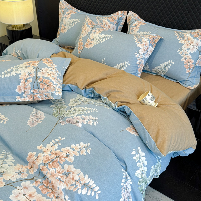 91家纺网 家纺一手货源 找家纺 曲之慕 2025直播爆款纯棉磨毛 高克重加厚全棉磨毛印花四件套 明日晴天-蓝