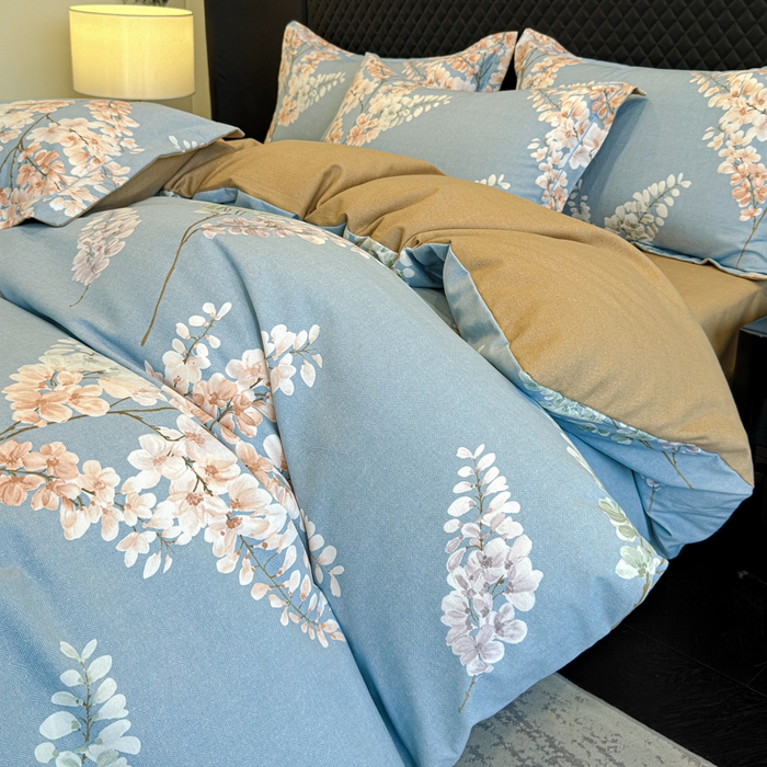 91家纺网 家纺一手货源 找家纺 曲之慕 2025直播爆款纯棉磨毛 高克重加厚全棉磨毛印花四件套 明日晴天-蓝