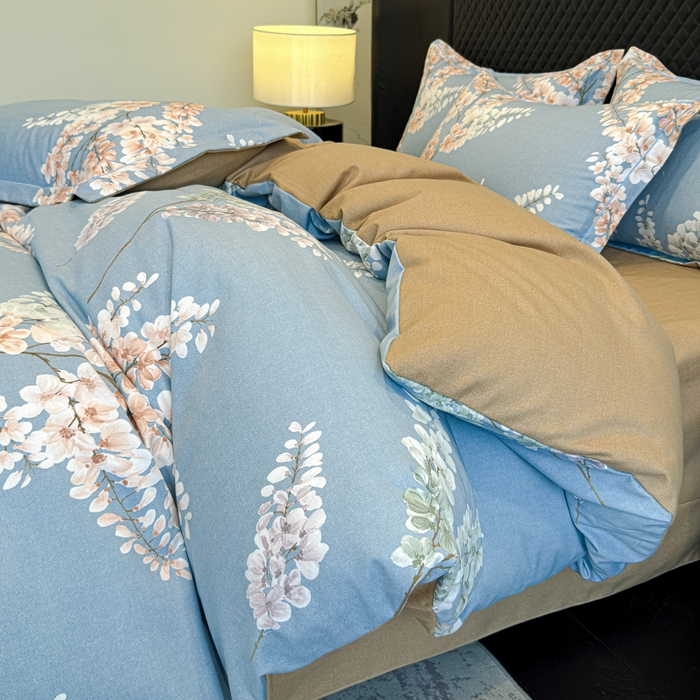 91家纺网 家纺一手货源 找家纺 曲之慕 2025直播爆款纯棉磨毛 高克重加厚全棉磨毛印花四件套 明日晴天-蓝