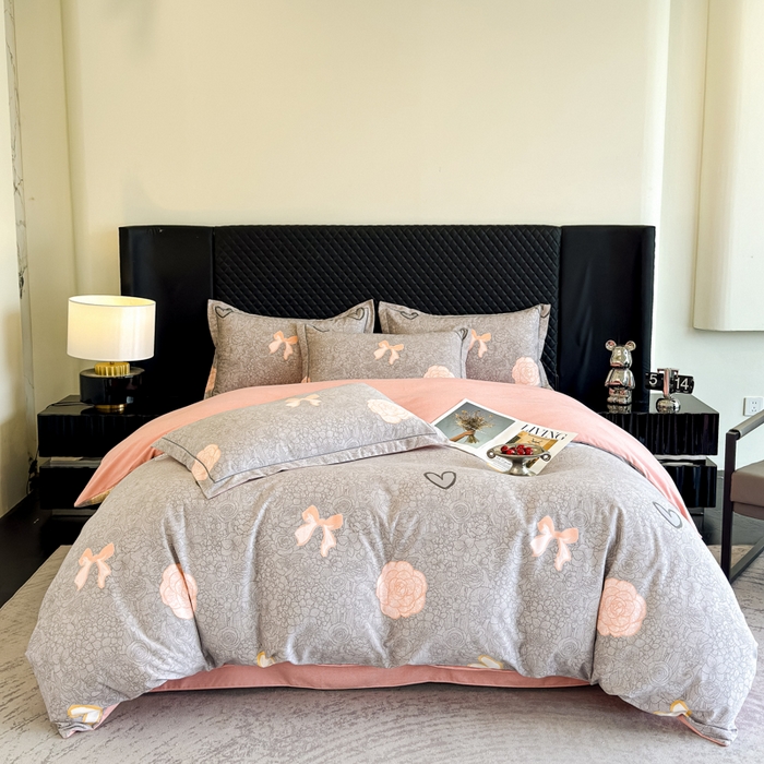 曲之慕 2025直播爆款纯棉磨毛 高克重加厚全棉磨毛印花四件套 莫奈花语-灰