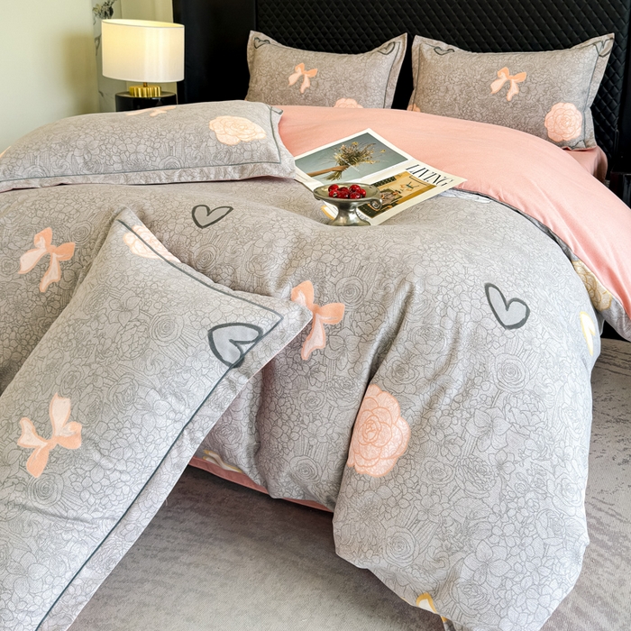 91家纺网 家纺一手货源 找家纺 曲之慕 2025直播爆款纯棉磨毛 高克重加厚全棉磨毛印花四件套 莫奈花语-灰