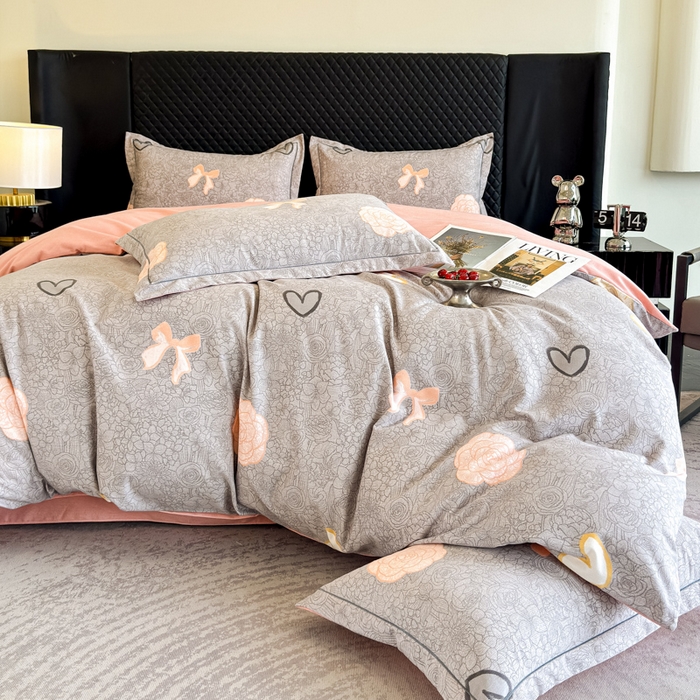 91家纺网 家纺一手货源 找家纺 曲之慕 2025直播爆款纯棉磨毛 高克重加厚全棉磨毛印花四件套 莫奈花语-灰