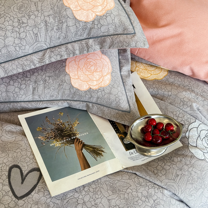 91家纺网 家纺一手货源 找家纺 曲之慕 2025直播爆款纯棉磨毛 高克重加厚全棉磨毛印花四件套 莫奈花语-灰