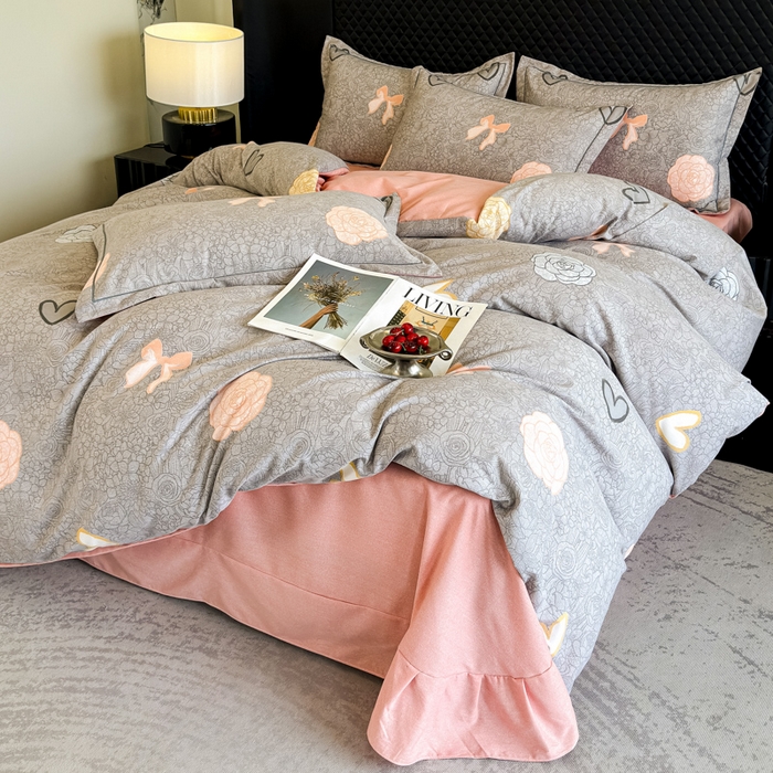 91家纺网 家纺一手货源 找家纺 曲之慕 2025直播爆款纯棉磨毛 高克重加厚全棉磨毛印花四件套 莫奈花语-灰