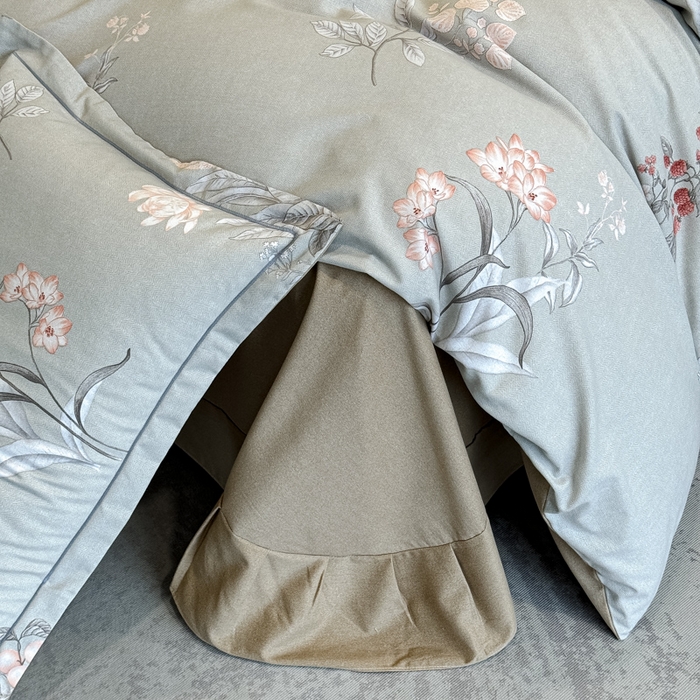 91家纺网 家纺一手货源 找家纺 曲之慕 2025直播爆款纯棉磨毛 高克重加厚全棉磨毛印花四件套 清莹花香-灰