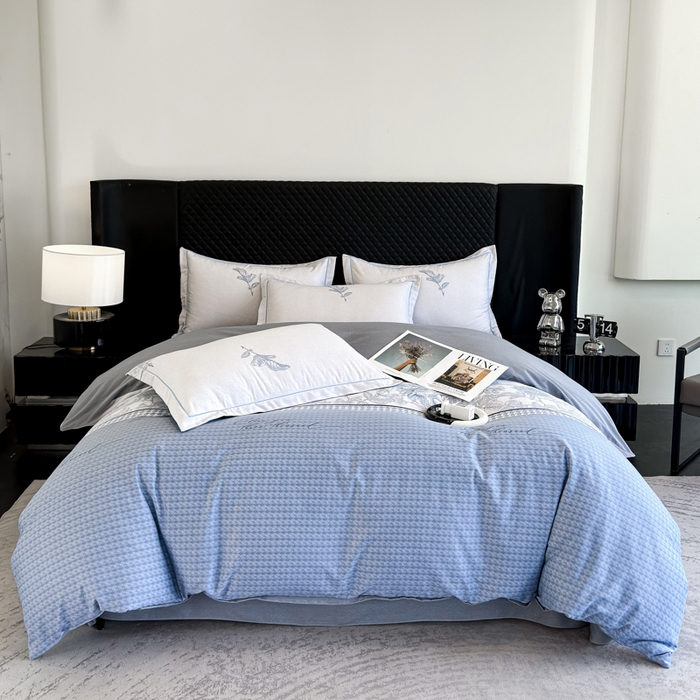 曲之慕 2025直播爆款纯棉磨毛 高克重加厚全棉磨毛印花四件套 温妮莎-蓝