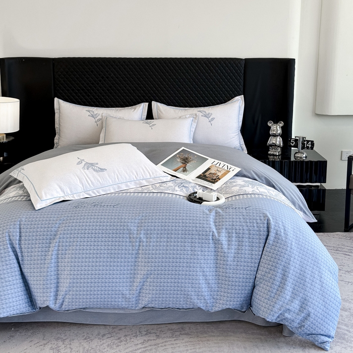 91家纺网 家纺一手货源 找家纺 曲之慕 2025直播爆款纯棉磨毛 高克重加厚全棉磨毛印花四件套 温妮莎-蓝