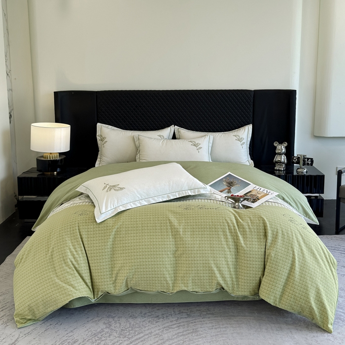 曲之慕 2025直播爆款纯棉磨毛 高克重加厚全棉磨毛印花四件套 温妮莎-绿