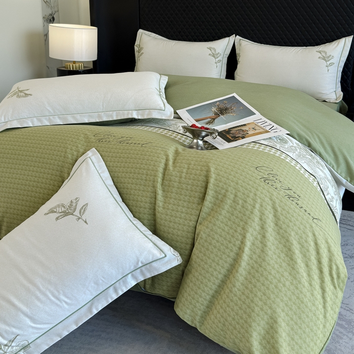 91家纺网 家纺一手货源 找家纺 曲之慕 2025直播爆款纯棉磨毛 高克重加厚全棉磨毛印花四件套 温妮莎-绿