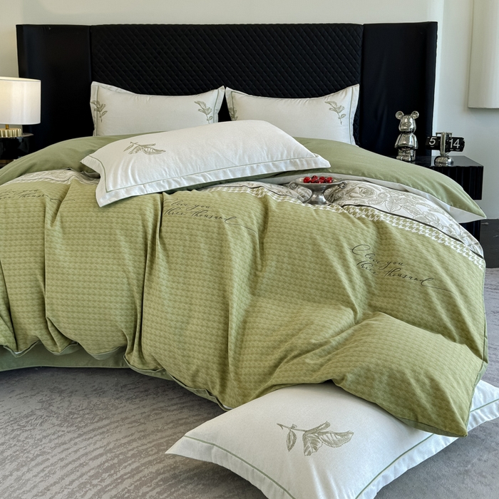 91家纺网 家纺一手货源 找家纺 曲之慕 2025直播爆款纯棉磨毛 高克重加厚全棉磨毛印花四件套 温妮莎-绿