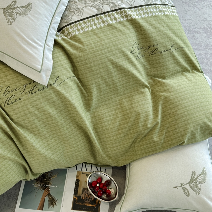 91家纺网 家纺一手货源 找家纺 曲之慕 2025直播爆款纯棉磨毛 高克重加厚全棉磨毛印花四件套 温妮莎-绿