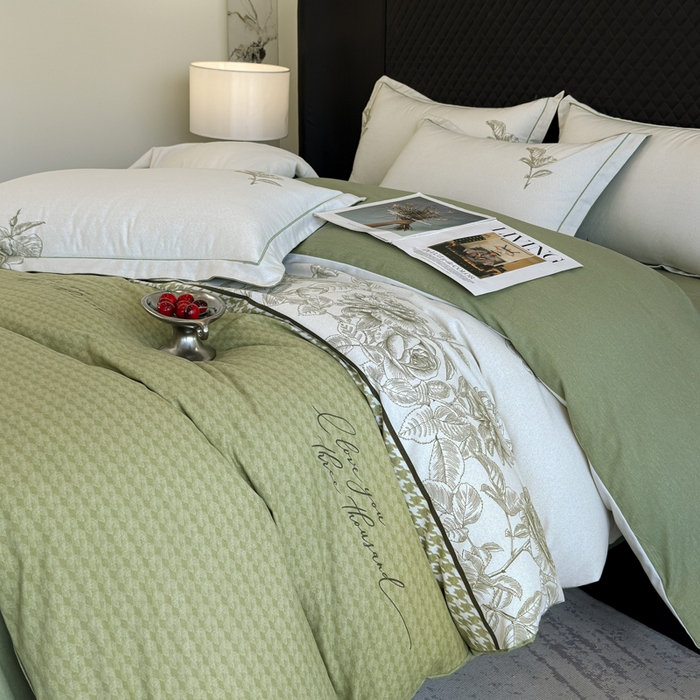 91家纺网 家纺一手货源 找家纺 曲之慕 2025直播爆款纯棉磨毛 高克重加厚全棉磨毛印花四件套 温妮莎-绿