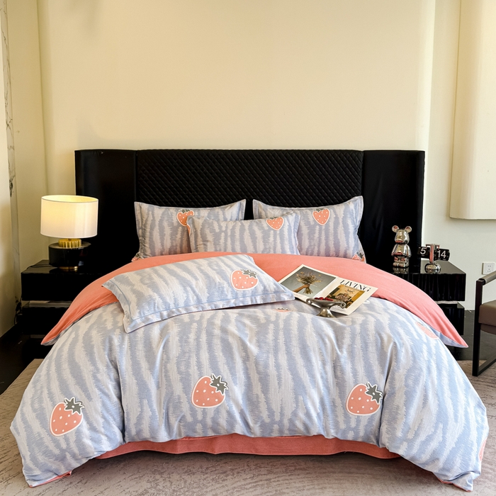 曲之慕 2025直播爆款纯棉磨毛 高克重加厚全棉磨毛印花四件套 夏日风情-蓝