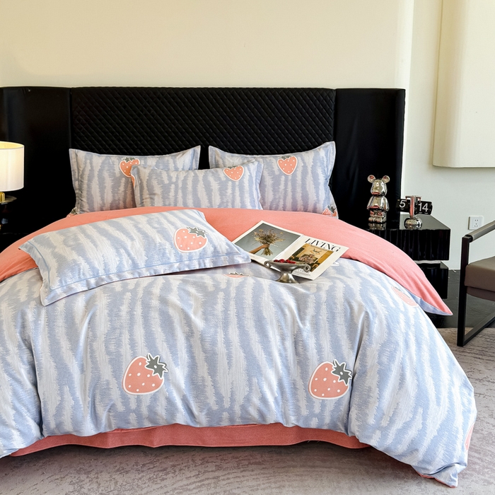 91家纺网 家纺一手货源 找家纺 曲之慕 2025直播爆款纯棉磨毛 高克重加厚全棉磨毛印花四件套 夏日风情-蓝