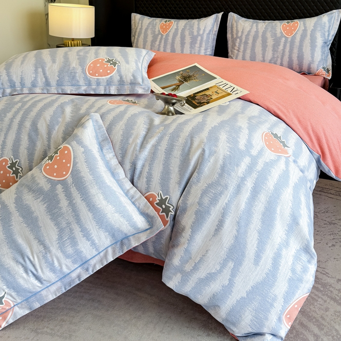 91家纺网 家纺一手货源 找家纺 曲之慕 2025直播爆款纯棉磨毛 高克重加厚全棉磨毛印花四件套 夏日风情-蓝