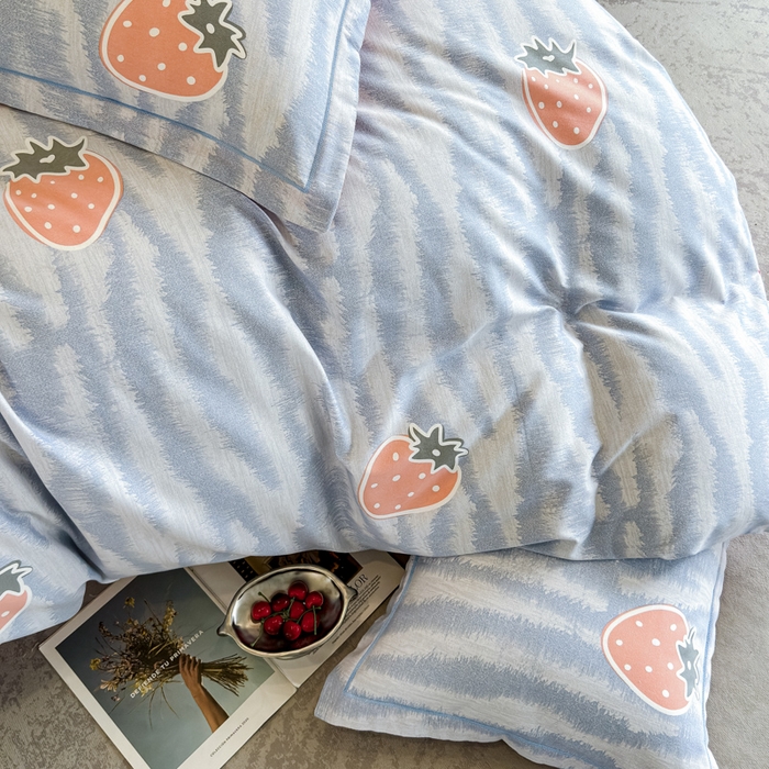 91家纺网 家纺一手货源 找家纺 曲之慕 2025直播爆款纯棉磨毛 高克重加厚全棉磨毛印花四件套 夏日风情-蓝