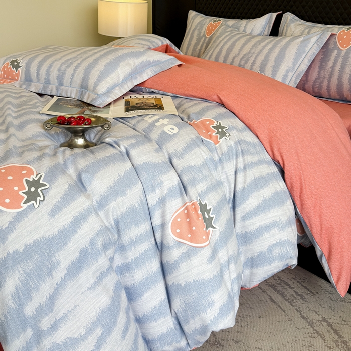 91家纺网 家纺一手货源 找家纺 曲之慕 2025直播爆款纯棉磨毛 高克重加厚全棉磨毛印花四件套 夏日风情-蓝