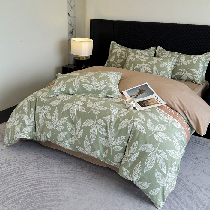 91家纺网 家纺一手货源 找家纺 曲之慕 2025直播爆款纯棉磨毛 高克重加厚全棉磨毛印花四件套 叶语倾城-绿