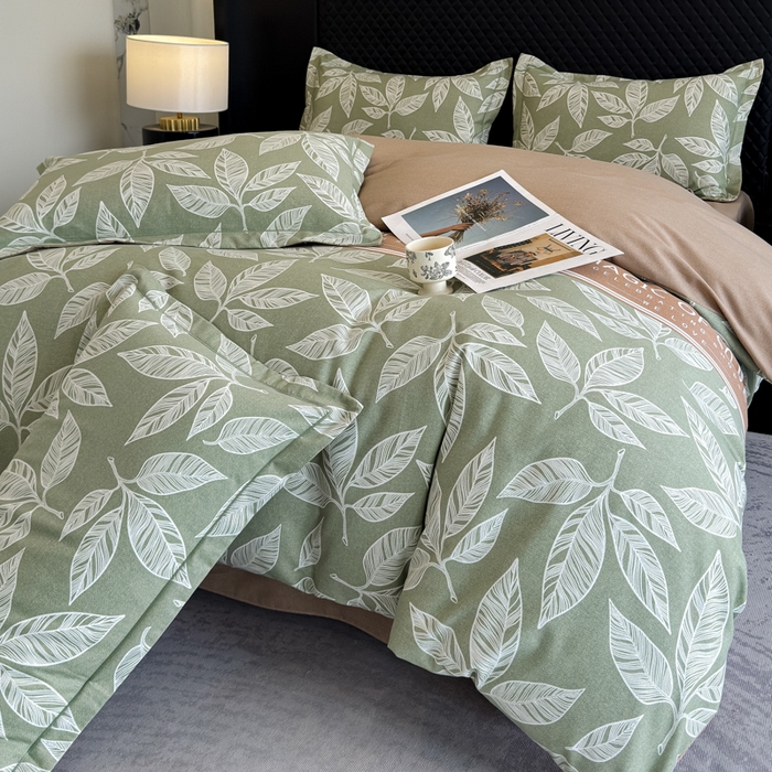 91家纺网 家纺一手货源 找家纺 曲之慕 2025直播爆款纯棉磨毛 高克重加厚全棉磨毛印花四件套 叶语倾城-绿