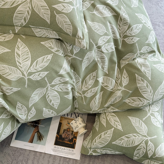 91家纺网 家纺一手货源 找家纺 曲之慕 2025直播爆款纯棉磨毛 高克重加厚全棉磨毛印花四件套 叶语倾城-绿