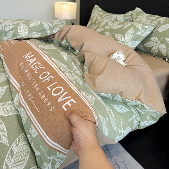 91家纺网 家纺一手货源 找家纺 曲之慕 2025直播爆款纯棉磨毛 高克重加厚全棉磨毛印花四件套 叶语倾城-绿