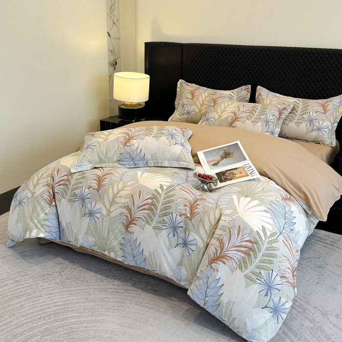 91家纺网 家纺一手货源 找家纺 曲之慕 2025直播爆款纯棉磨毛 高克重加厚全棉磨毛印花四件套 夜影-咖