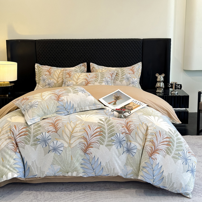 91家纺网 家纺一手货源 找家纺 曲之慕 2025直播爆款纯棉磨毛 高克重加厚全棉磨毛印花四件套 夜影-咖