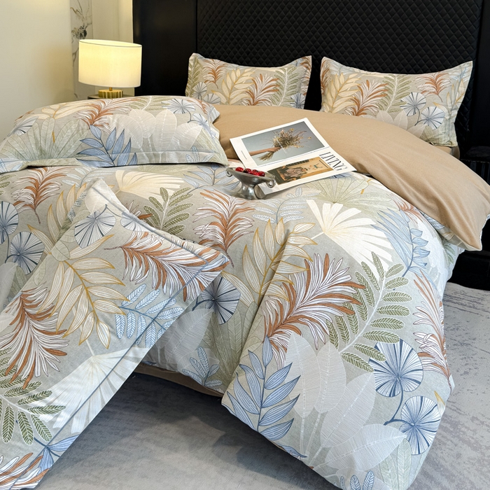 91家纺网 家纺一手货源 找家纺 曲之慕 2025直播爆款纯棉磨毛 高克重加厚全棉磨毛印花四件套 夜影-咖