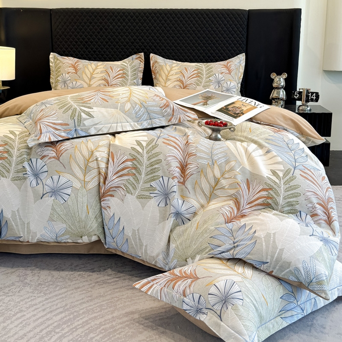 91家纺网 家纺一手货源 找家纺 曲之慕 2025直播爆款纯棉磨毛 高克重加厚全棉磨毛印花四件套 夜影-咖