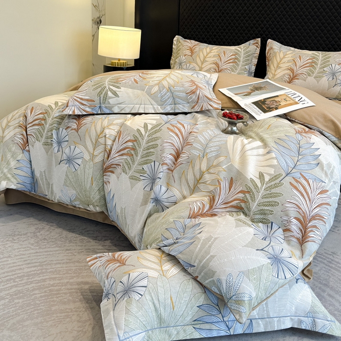 91家纺网 家纺一手货源 找家纺 曲之慕 2025直播爆款纯棉磨毛 高克重加厚全棉磨毛印花四件套 夜影-咖