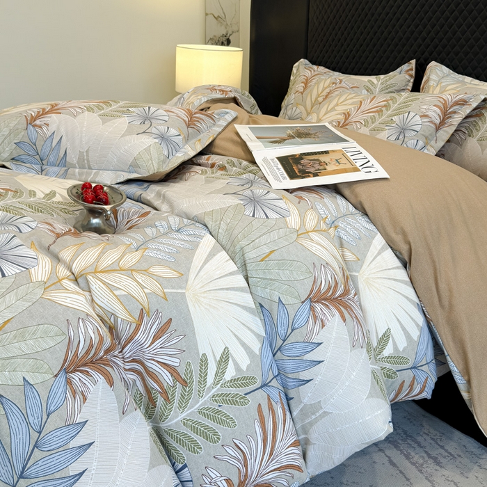 91家纺网 家纺一手货源 找家纺 曲之慕 2025直播爆款纯棉磨毛 高克重加厚全棉磨毛印花四件套 夜影-咖