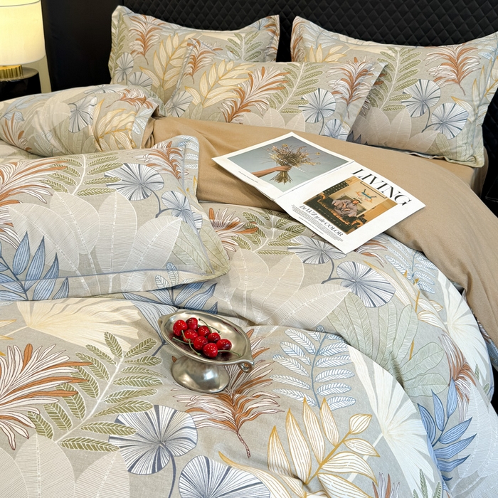 91家纺网 家纺一手货源 找家纺 曲之慕 2025直播爆款纯棉磨毛 高克重加厚全棉磨毛印花四件套 夜影-咖