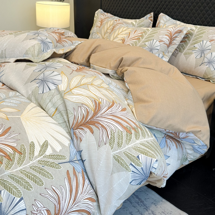 91家纺网 家纺一手货源 找家纺 曲之慕 2025直播爆款纯棉磨毛 高克重加厚全棉磨毛印花四件套 夜影-咖