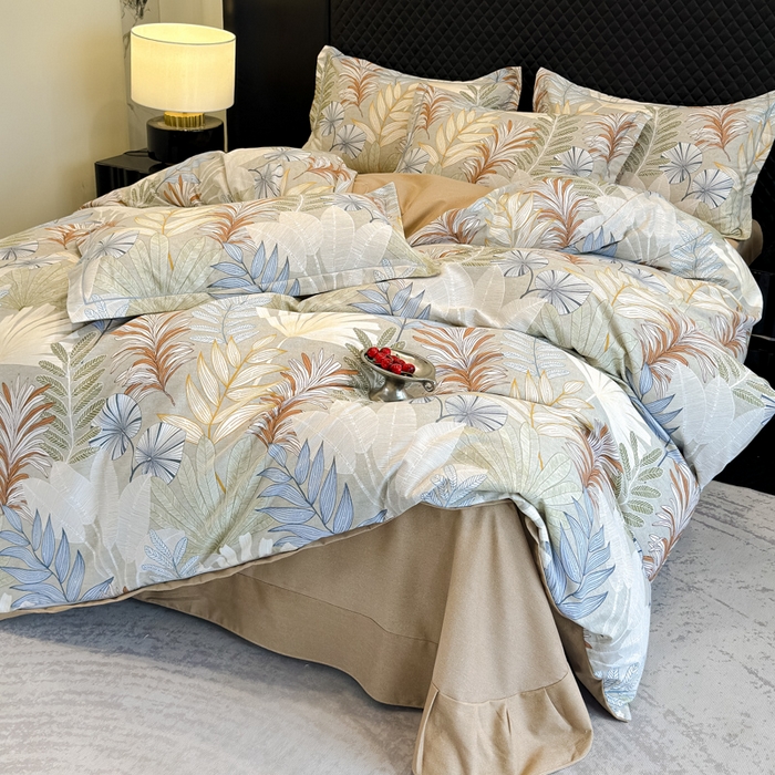 91家纺网 家纺一手货源 找家纺 曲之慕 2025直播爆款纯棉磨毛 高克重加厚全棉磨毛印花四件套 夜影-咖