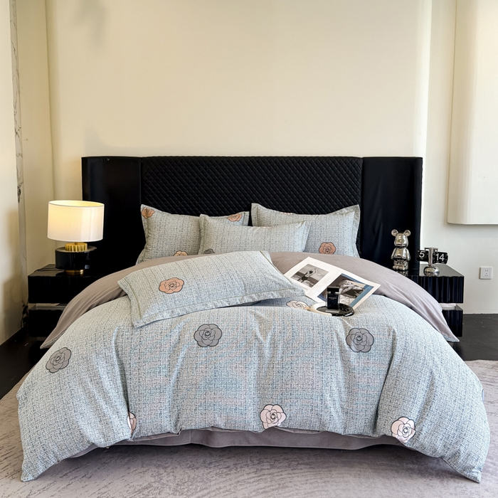 曲之慕 2025直播爆款纯棉磨毛 高克重加厚全棉磨毛印花四件套 知心玫瑰-蓝