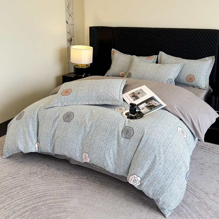 91家纺网 家纺一手货源 找家纺 曲之慕 2025直播爆款纯棉磨毛 高克重加厚全棉磨毛印花四件套 知心玫瑰-蓝