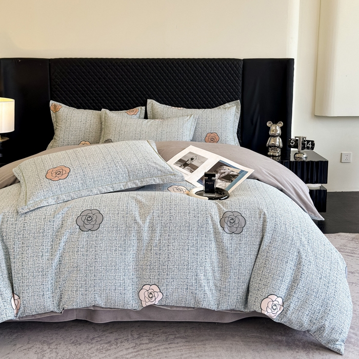 91家纺网 家纺一手货源 找家纺 曲之慕 2025直播爆款纯棉磨毛 高克重加厚全棉磨毛印花四件套 知心玫瑰-蓝