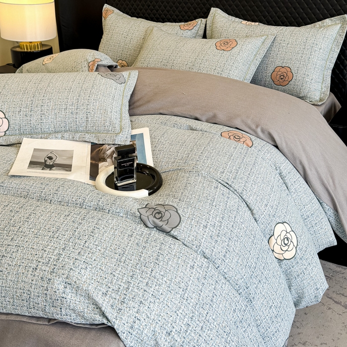 91家纺网 家纺一手货源 找家纺 曲之慕 2025直播爆款纯棉磨毛 高克重加厚全棉磨毛印花四件套 知心玫瑰-蓝