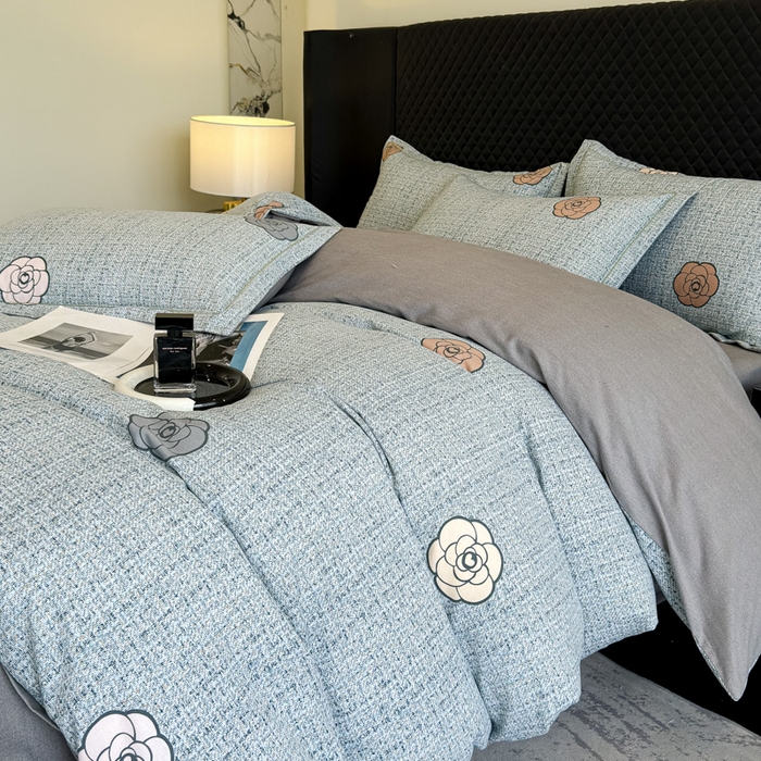 91家纺网 家纺一手货源 找家纺 曲之慕 2025直播爆款纯棉磨毛 高克重加厚全棉磨毛印花四件套 知心玫瑰-蓝