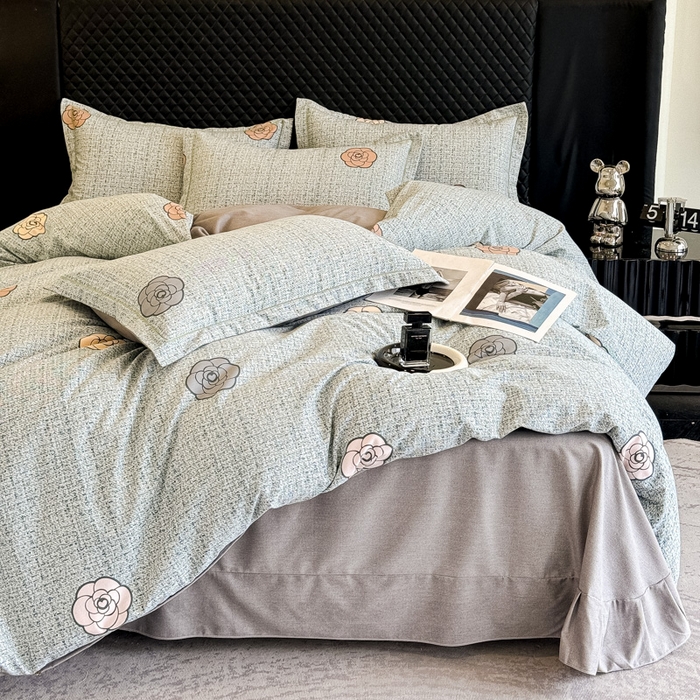 91家纺网 家纺一手货源 找家纺 曲之慕 2025直播爆款纯棉磨毛 高克重加厚全棉磨毛印花四件套 知心玫瑰-蓝